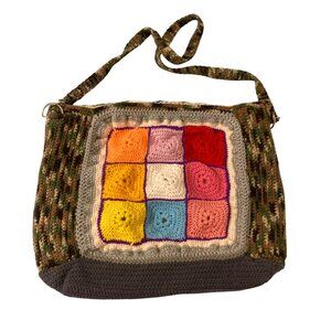 Handmade Crochet Granny Square Bag With Floral Squares Camo